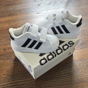 Adidas Kids Grand Court 2.0 White and Black Sneakers